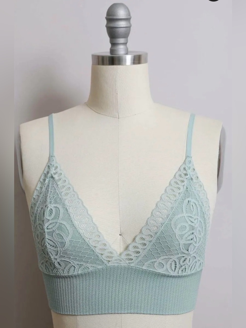 New Lace Ribbed Bralette ~ Mint